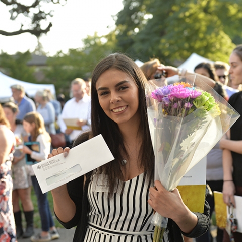 Smiling scholarship recipient